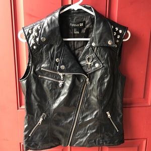 Faux leather spiked moto vest